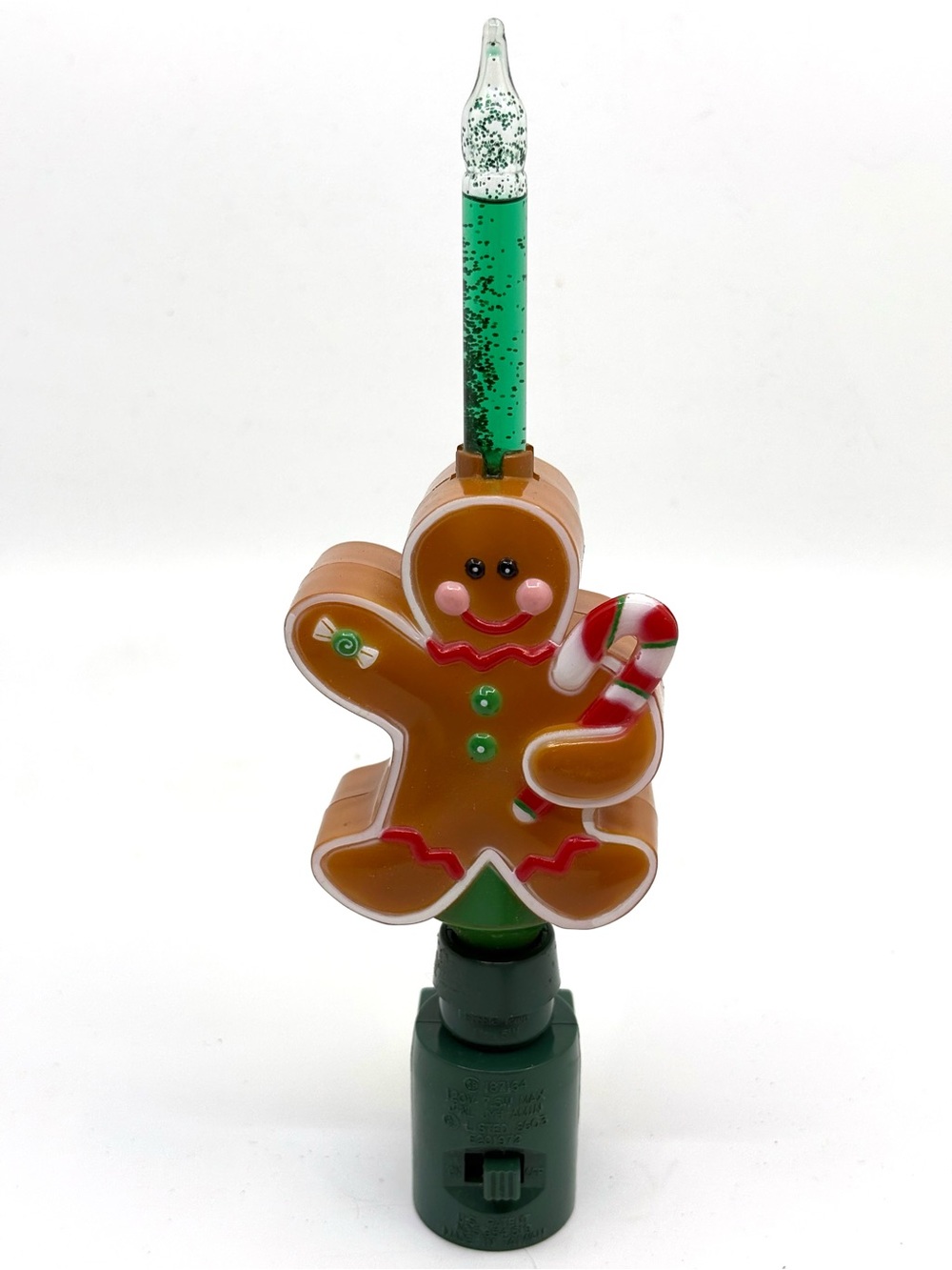 Gingerbread LED Night Light Candle Holiday Plug-In - Green Vtg